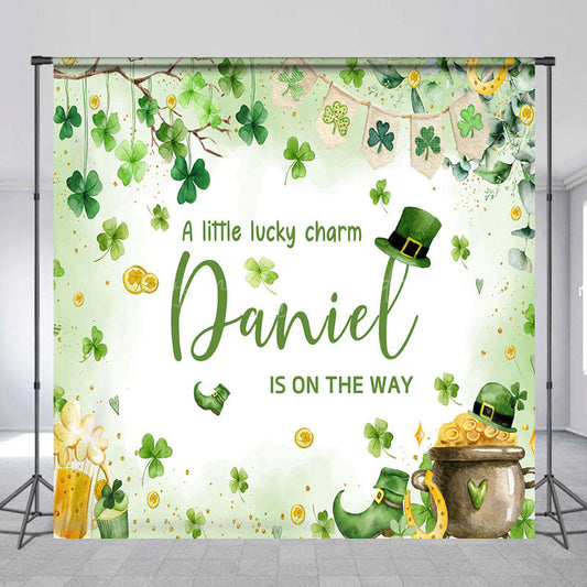 Lofaris St Patrick Lucky Charm Custom Name Baby Shower Backdrop