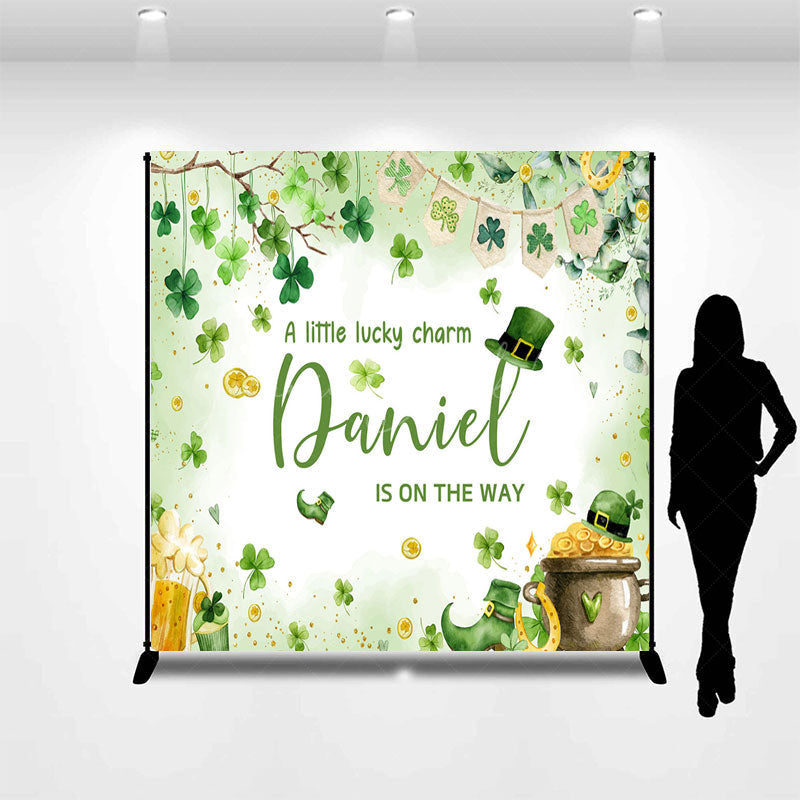 Lofaris St Patrick Lucky Charm Custom Name Baby Shower Backdrop