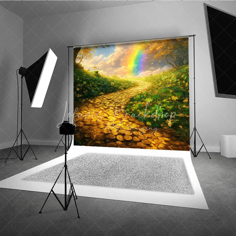 Lofaris St Patricks Day Backdrop Gold Coins Path Rainbow and Green Shamrocks Photography Background Irish Holiday Props