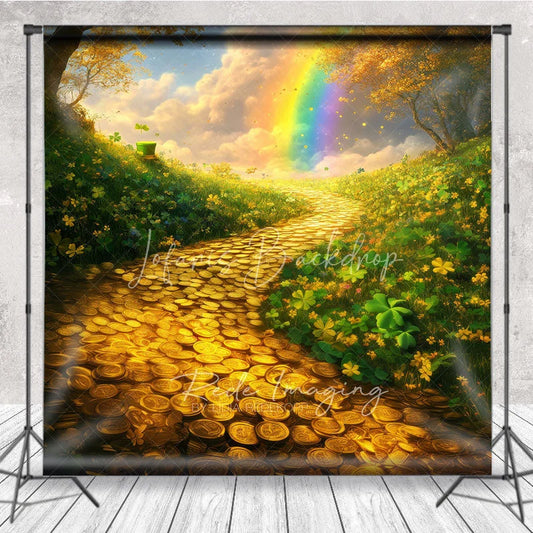 Lofaris St Patricks Day Backdrop Gold Coins Path Rainbow and Green Shamrocks Photography Background Irish Holiday Props