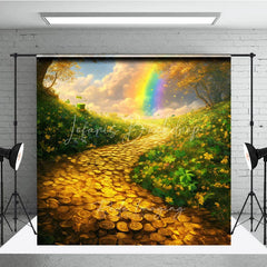 Lofaris St Patricks Day Backdrop Gold Coins Path Rainbow and Green Shamrocks Photography Background Irish Holiday Props