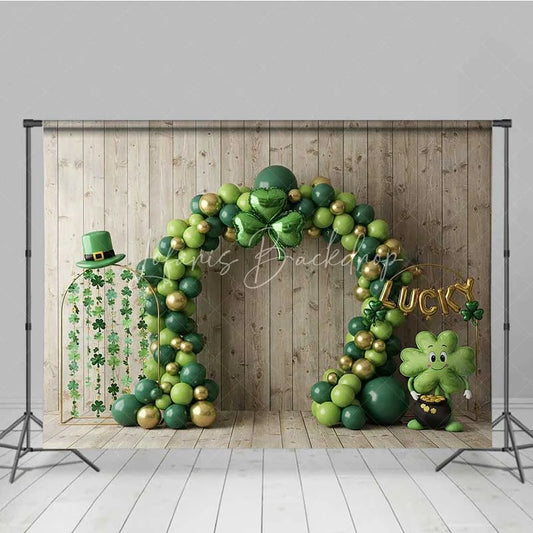 Lofaris St. Patrick’s Day Backdrop Green Balloon Arch Shamrock Lucky Photography Background Irish Festival Party Prop