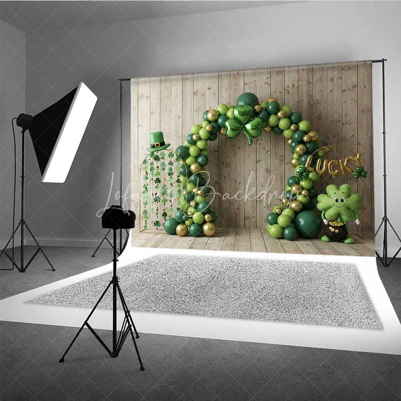 Lofaris St. Patrick’s Day Backdrop Green Balloon Arch Shamrock Lucky Photography Background Irish Festival Party Prop