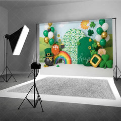 Lofaris St Patricks Day Backdrop Lucky Leprechaun and Rainbow with Pot of Gold Green Holiday Background