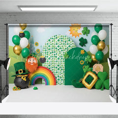 Lofaris St Patricks Day Backdrop Lucky Leprechaun and Rainbow with Pot of Gold Green Holiday Background