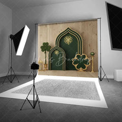 Lofaris St Patricks Day Green Backdrop Lucky Shamrock Arch Background Gold Neon Light Wooden Wall Irish Photography Prop