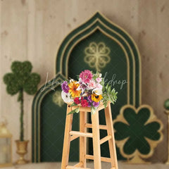 Lofaris St Patricks Day Green Backdrop Lucky Shamrock Arch Background Gold Neon Light Wooden Wall Irish Photography Prop