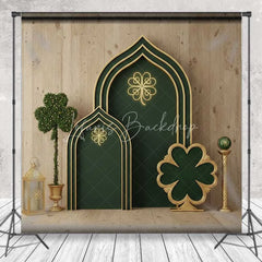 Lofaris St Patricks Day Green Backdrop Lucky Shamrock Arch Background Gold Neon Light Wooden Wall Irish Photography Prop