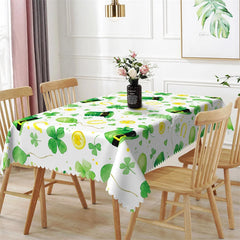 Lofaris St. Patrick’s Day Leprechaun Hat and Gold Coin Rectangle Tablecloth Lucky Shamrock Watercolor Table Cover
