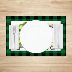 Lofaris St. Patricks Day Lucky Gnomes Set of 4 Placemats Watercolor Leprechaun and Rainbow Plaid Table Mats