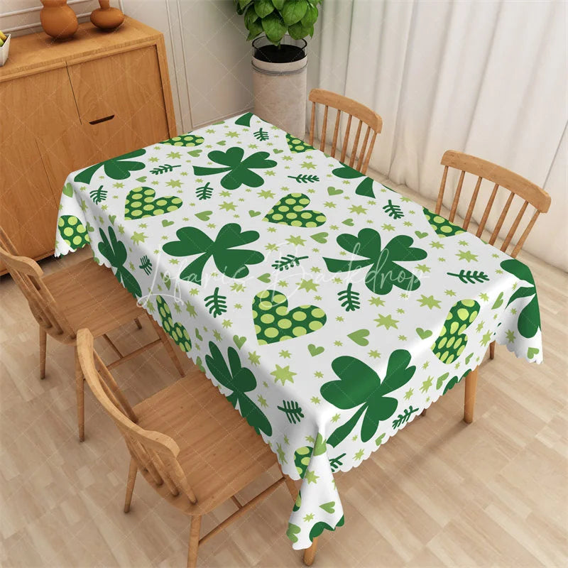 Lofaris St. Patrick’s Day Shamrocks and Hearts Rectangle Tablecloth Green Lucky Leaf Clover Table Cover for Kitchen Party