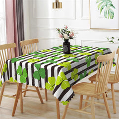 Lofaris St. Patrick’s Day Striped Shamrock Rectangle Tablecloth Modern Green Clover Pattern Table Cover for Spring