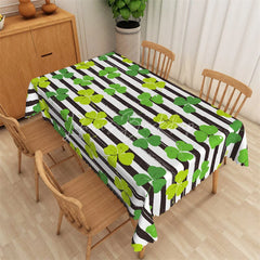 Lofaris St. Patrick’s Day Striped Shamrock Rectangle Tablecloth Modern Green Clover Pattern Table Cover for Spring