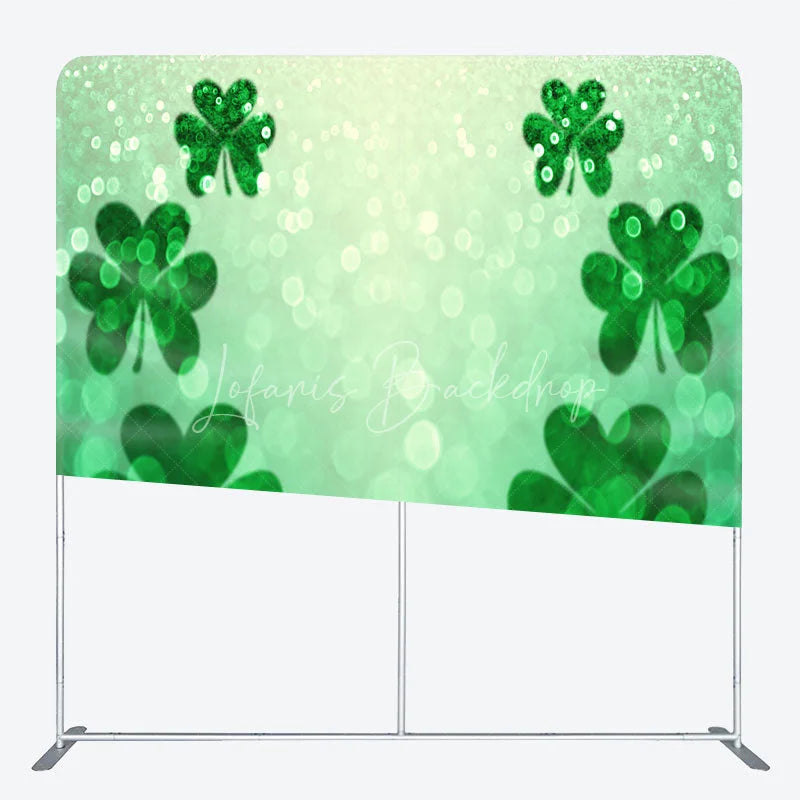 Lofaris St Patricks Day Tension Fabric Backdrop Green Shamrock Bokeh Background Lucky Clover Party Decoration