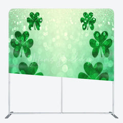 Lofaris St Patricks Day Tension Fabric Backdrop Green Shamrock Bokeh Background Lucky Clover Party Decoration