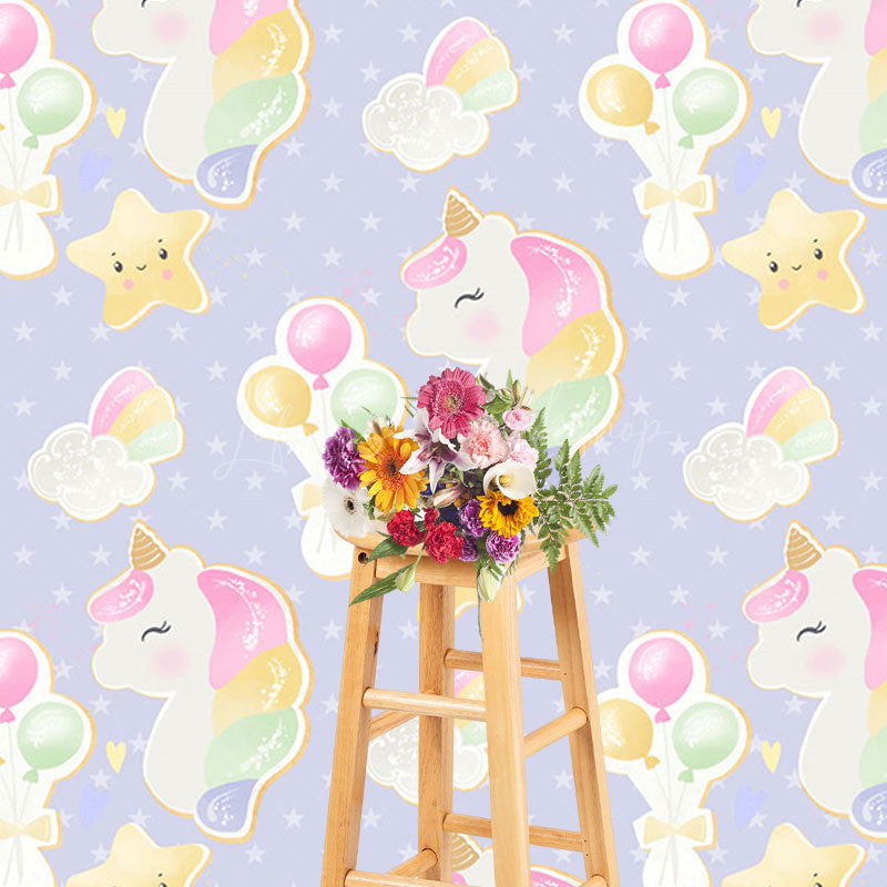 Lofaris Star Balloons Unicorn Repeat Cake Smash Backdrop
