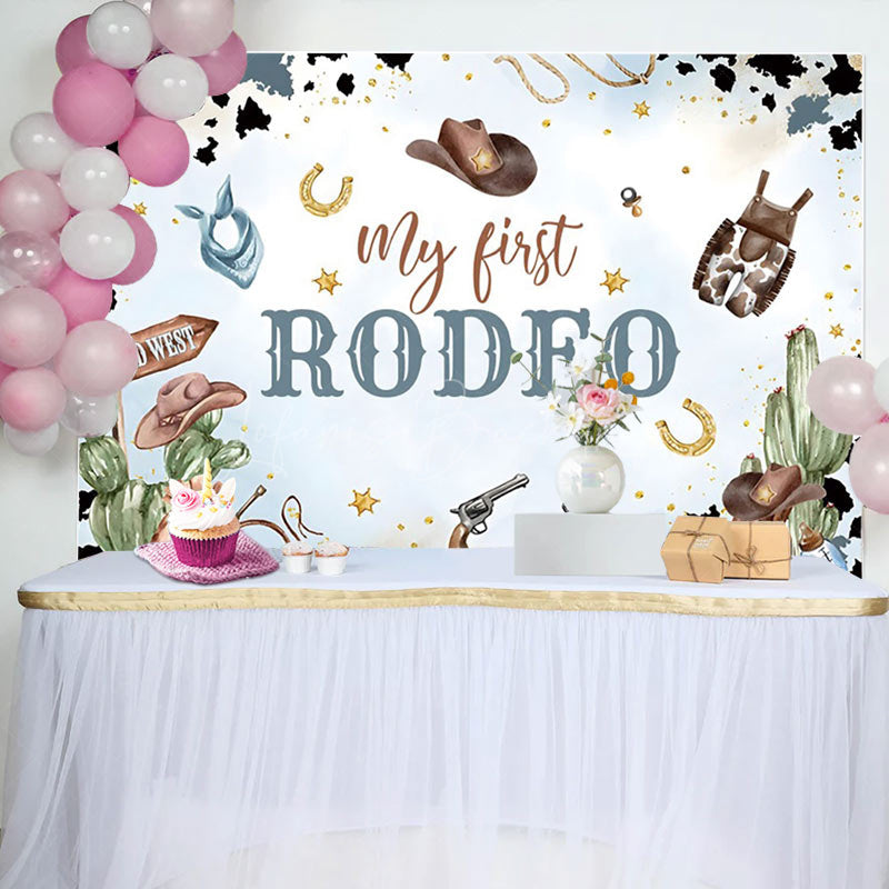 Lofaris Starry Blue Cowboy My First Rodeo Birthday Backdrop