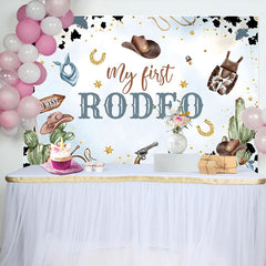 Lofaris Starry Blue Cowboy My First Rodeo Birthday Backdrop