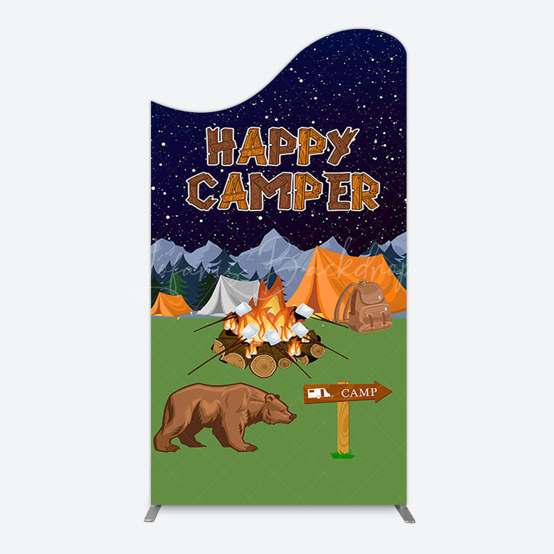 Lofaris Starry Camping Night Bear Happy Camper Arch Backdrop