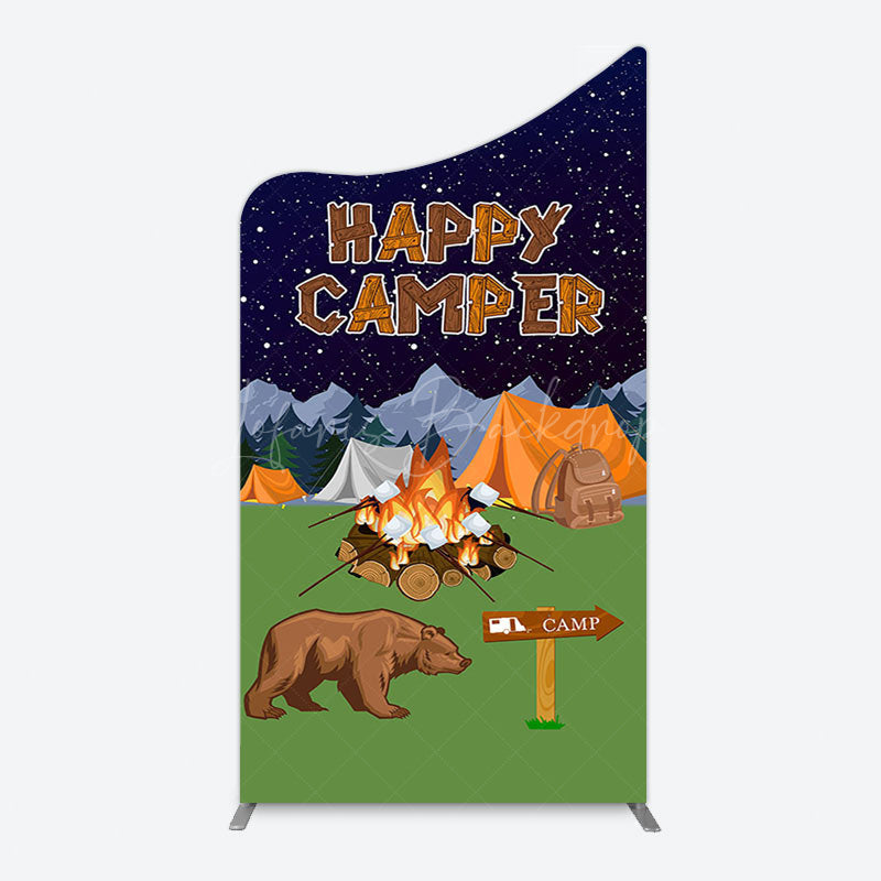 Lofaris Starry Camping Night Bear Happy Camper Arch Backdrop