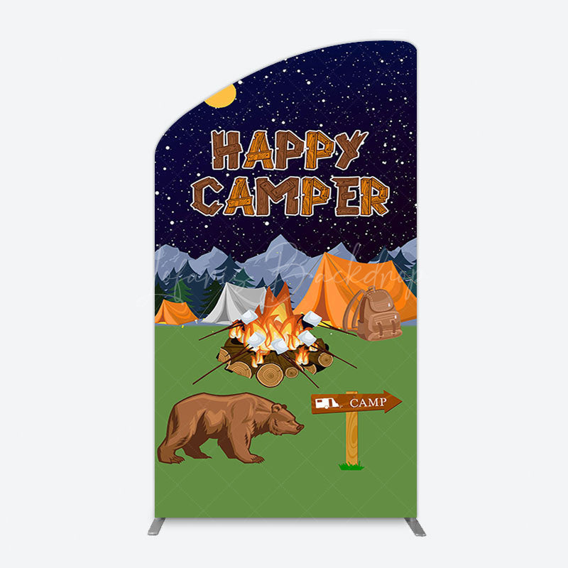 Lofaris Starry Camping Night Bear Happy Camper Arch Backdrop