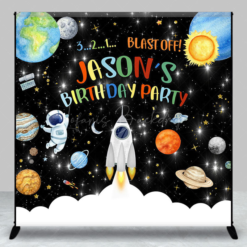 Lofaris Starry Galaxy Blast Off Custom Name Birthday Backdrop