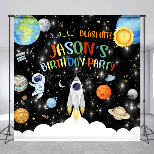 Lofaris Starry Galaxy Blast Off Custom Name Birthday Backdrop