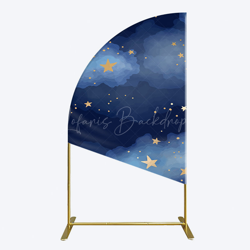 Lofaris Starry Navy Blue Night Clouds Birthday Half Moon Arch Backdrop
