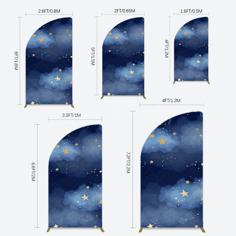 Lofaris Starry Navy Blue Night Clouds Birthday Half Moon Arch Backdrop