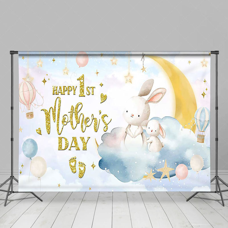 Lofaris Starry Night Bunny Happy 1st Mothers Day Backdrop