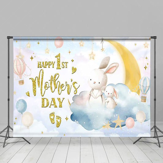 Lofaris Starry Night Bunny Happy 1st Mothers Day Backdrop