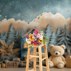 Lofaris Starry Night Forest Teddy Bear Cake Smash Backdrop