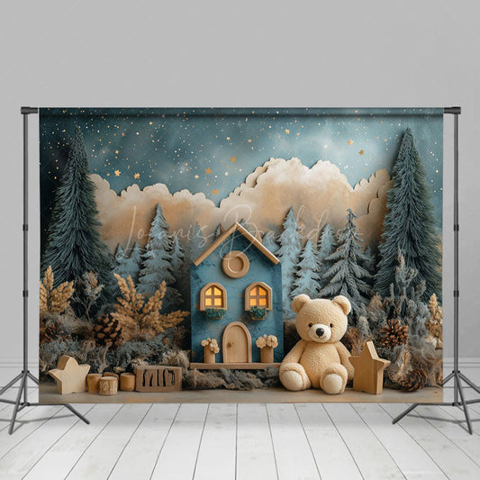 Lofaris Starry Night Forest Teddy Bear Cake Smash Backdrop