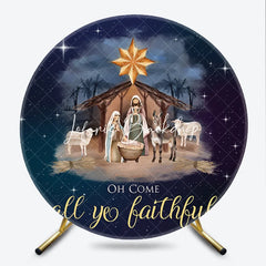 Lofaris Starry Night Nativity Scene with Holy Family and Animals Round Backdrop Oh Come All Ye Faithful Christmas Decor