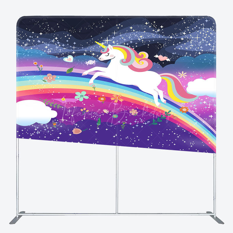 Lofaris Starry Night Rainbow Unicorn Square Tension Backdrop