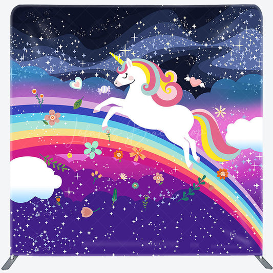 Lofaris Starry Night Rainbow Unicorn Square Tension Backdrop
