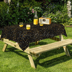 Lofaris Starry Night Themed Black Gold Rectangle Tablecloth