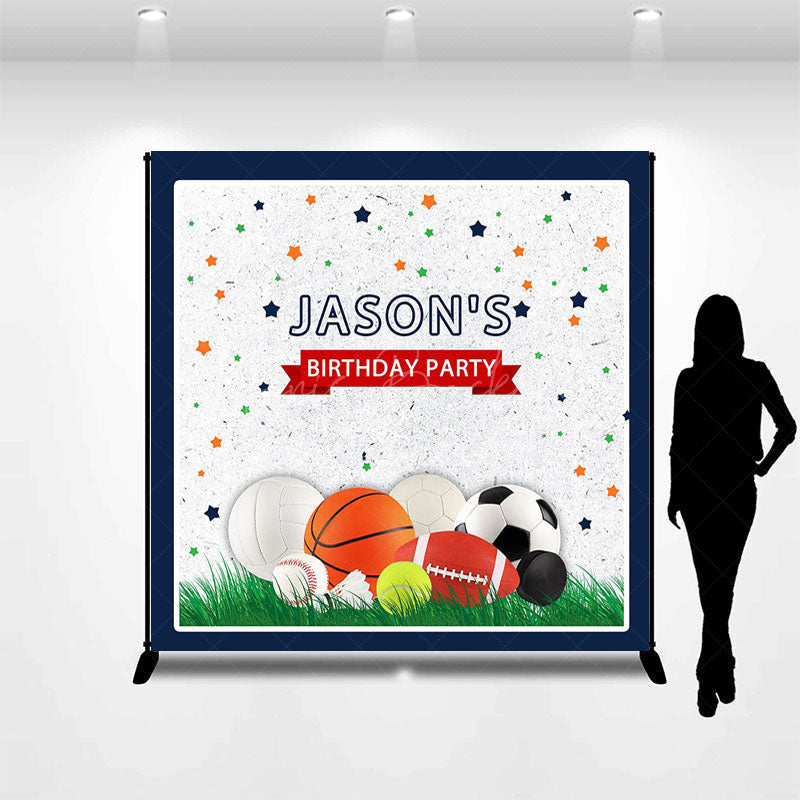 Lofaris Stars Balls Sports Custom Name Birthday Backdrop