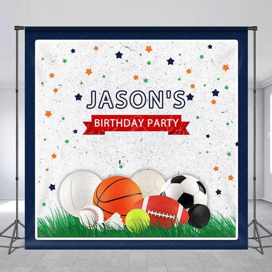 Lofaris Stars Balls Sports Custom Name Birthday Backdrop