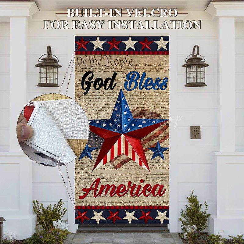 Lofaris Stars Gold Bless America Independence Day Door Cover