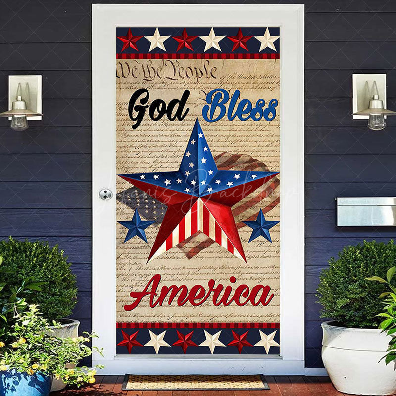 Lofaris Stars Gold Bless America Independence Day Door Cover