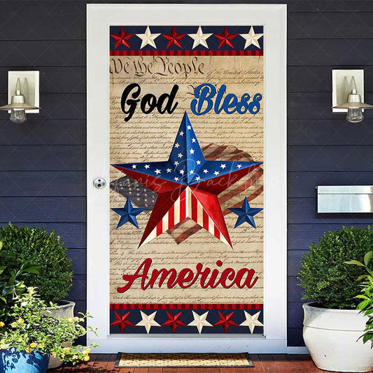 Lofaris Stars Gold Bless America Independence Day Door Cover