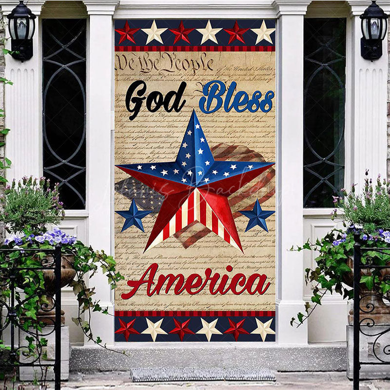 Lofaris Stars Gold Bless America Independence Day Door Cover