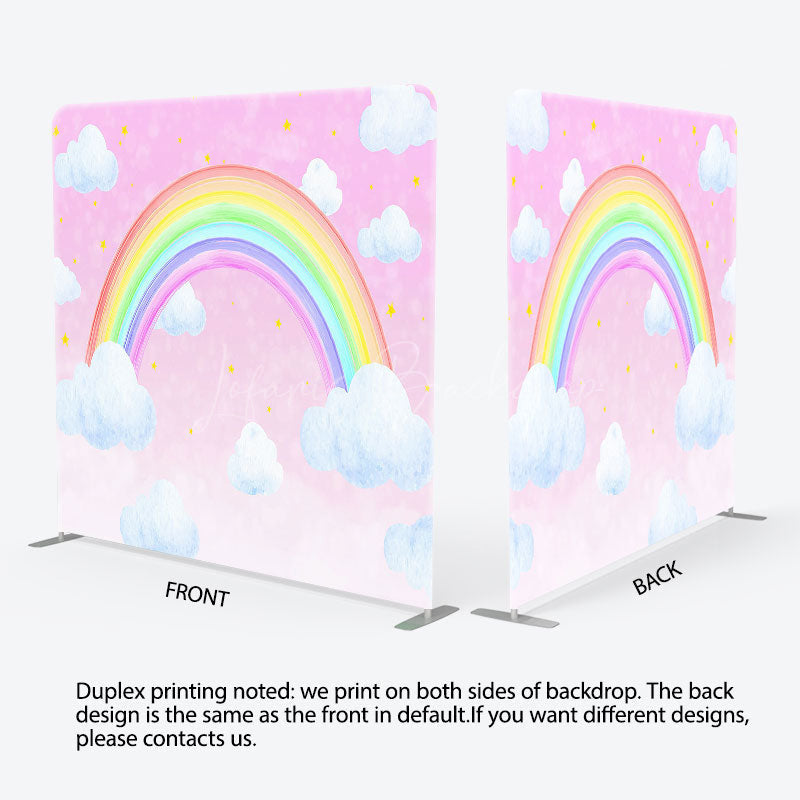 Lofaris Stars Rainbow Clouds Pink Square Tension Backdrop