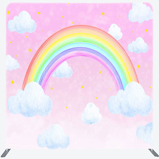 Lofaris Stars Rainbow Clouds Pink Square Tension Backdrop