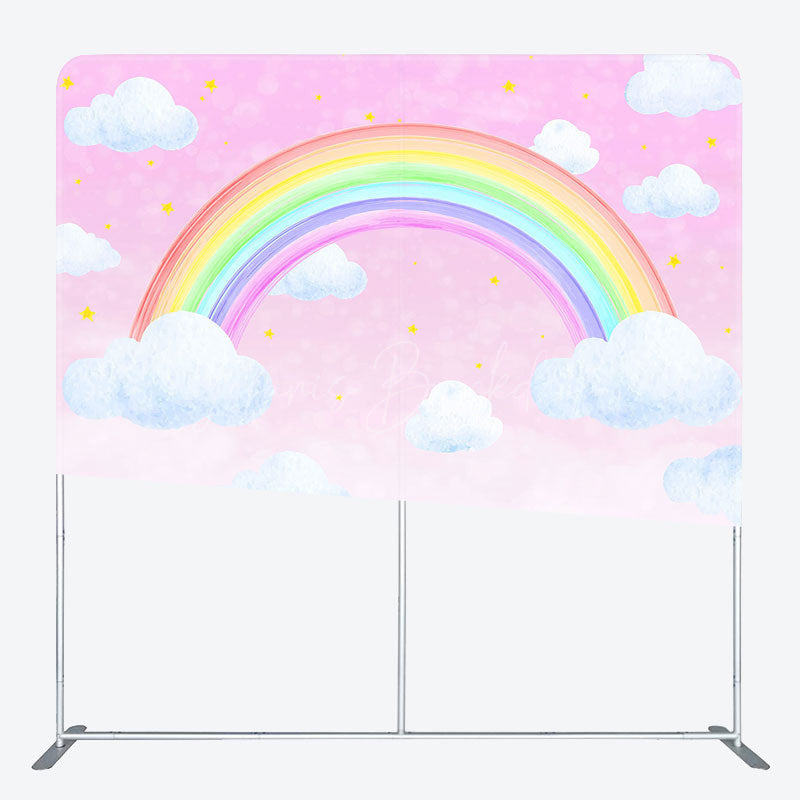 Lofaris Stars Rainbow Clouds Pink Square Tension Backdrop
