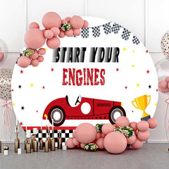 Lofaris Start Engines Racing Boy Birthday Round Backdrop