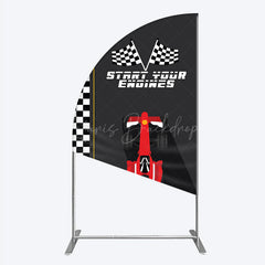 Lofaris Start Your Engines Race Car Half Moon Arch Backdrop for Baby Shower Red and Checkered Flag Boy Party Photo Booth