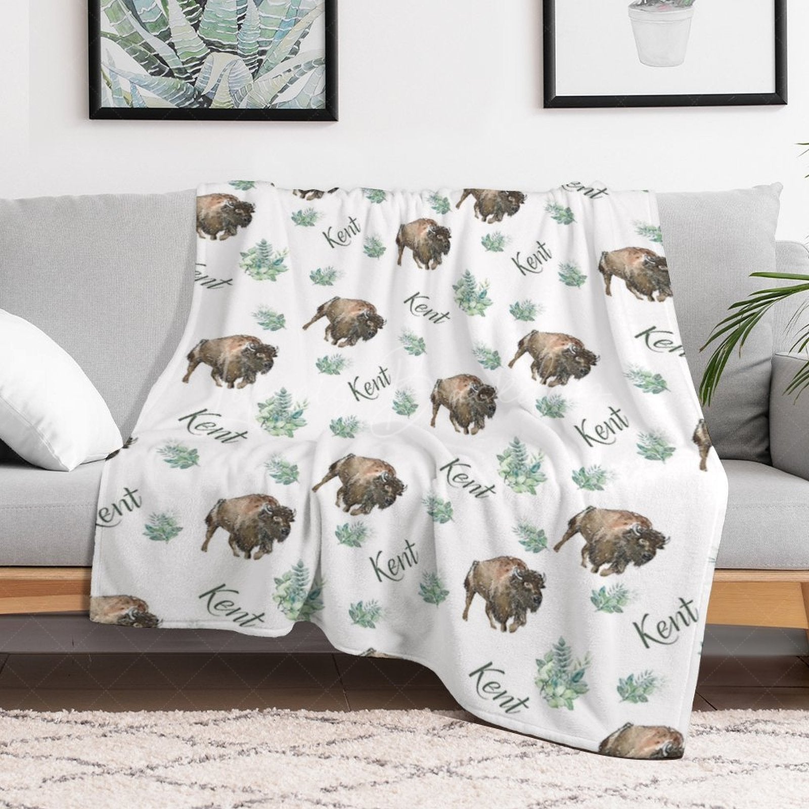 Lofaris Step And Repeat Bull Plant Leaf Custom Name Blanket
