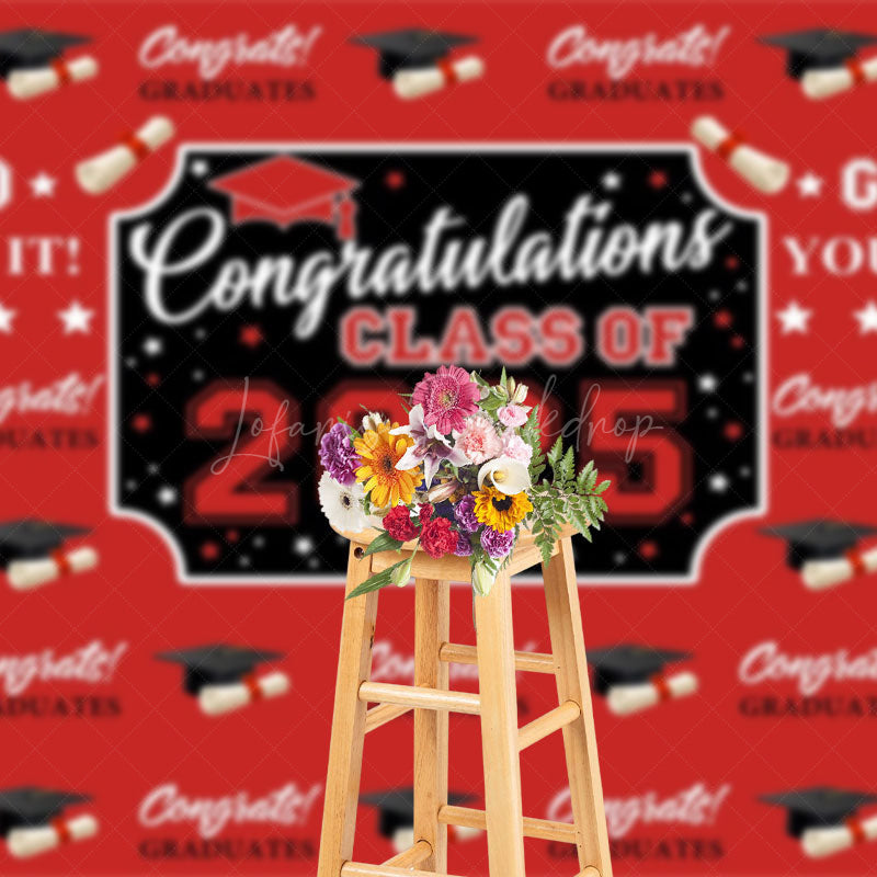 Lofaris Step And Repeat Red Black Congrats Grad Backdrop